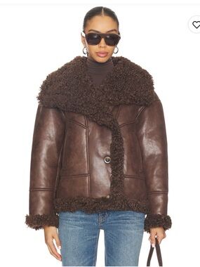 Lamarque Dark Brown Faux Fur Sherpa Leather Jacket